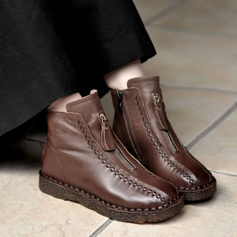 High Street Fashion Gift Shoes Retro Soft Leather Velvet Handmade Women's Winter Shoes