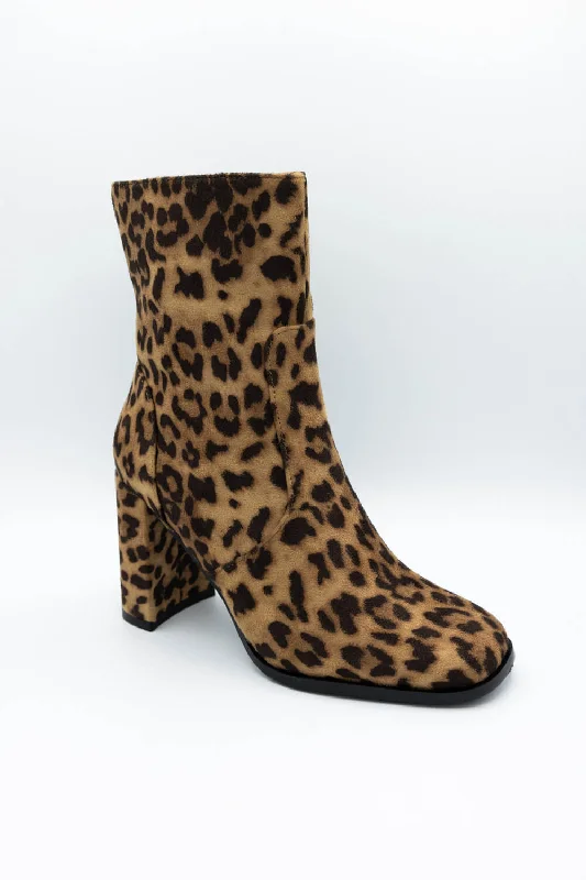 Free And Comfortable Top Moda Block Heeled Booties for Women in Leopard | IVY-1 LEOPARD