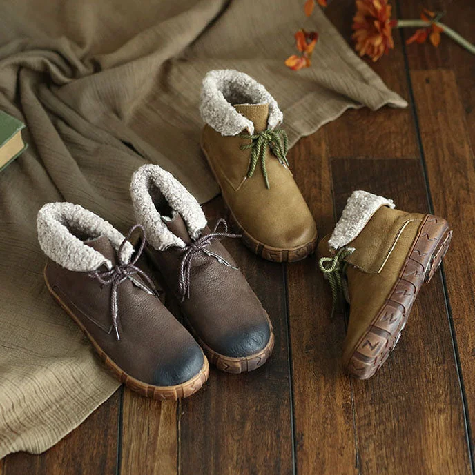 Classic Series Leather Retro Versatile Velvet Women Autumn Winter Shoes| Gift Shoes