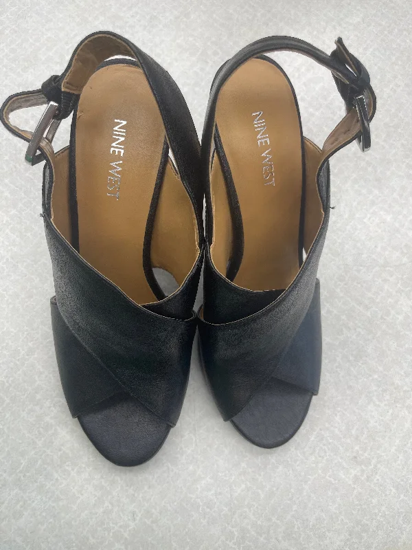 Elegant Design Black Shoes Heels Block Nine West, Size 7.5