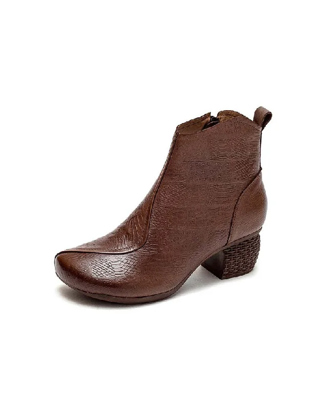 Youthful Style Handmade Embossed Leather Retro Chunky Boots