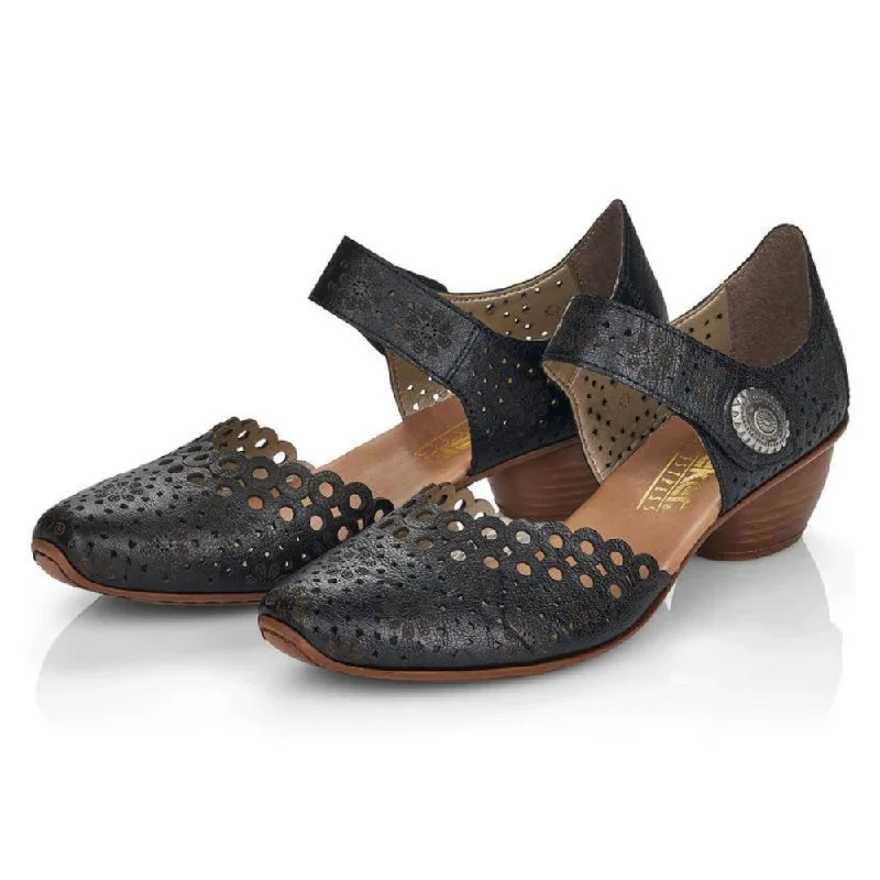 Fashion Selection Rieker Mirjam 53 Black Leather Heel (Women's)