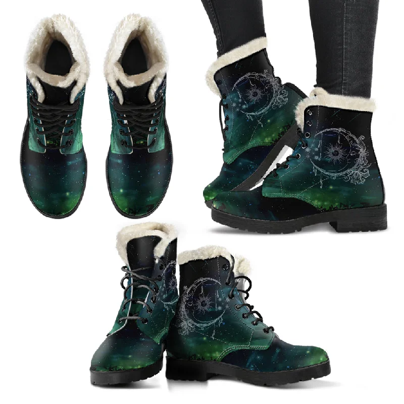 Romantic Data Sun and moon Faux Fur Vegan Leather Boots