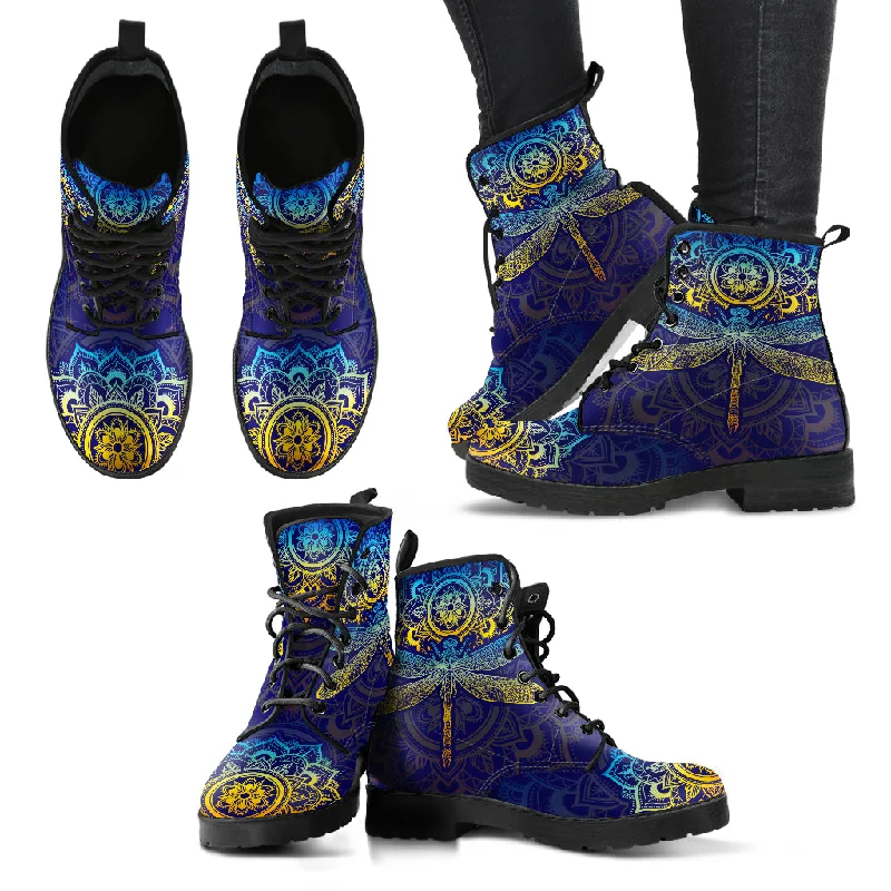 High-quality Design Mandala Dragonfly Colorful Handcrafted Boots