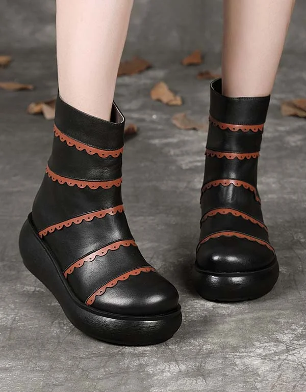 Elegant Wear Handmade Leather Retro Wedge Long Boots Winter