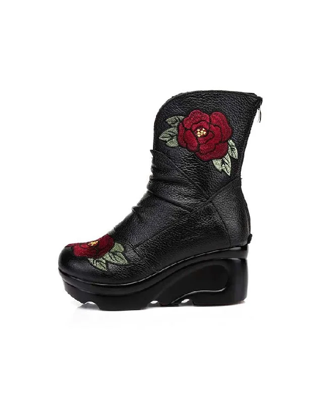 Embroidery Design Ethnic Style Embroidery Wedge Boots for Winter
