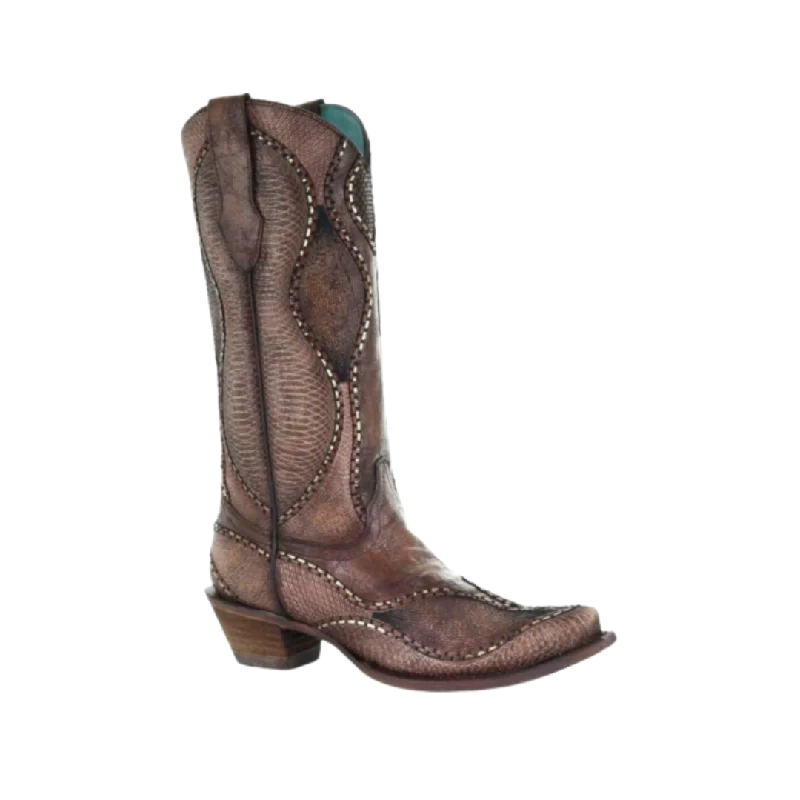 American Style Corral Women's Wavy Embroidery Cowgirl Brown Boots