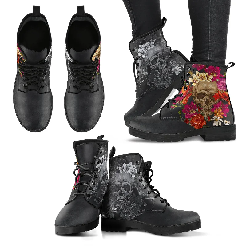 Free And Comfortable Skull and Roses Vegan Leather Boots