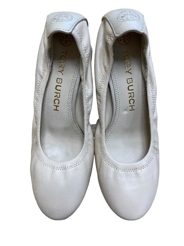 Quality Tailoring Cream Shoes Heels Block Tory Burch, Size 8