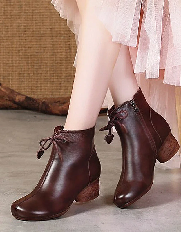 Bright Colors Ankle Lace-up Elegant Chunky Heel Boots 35-41