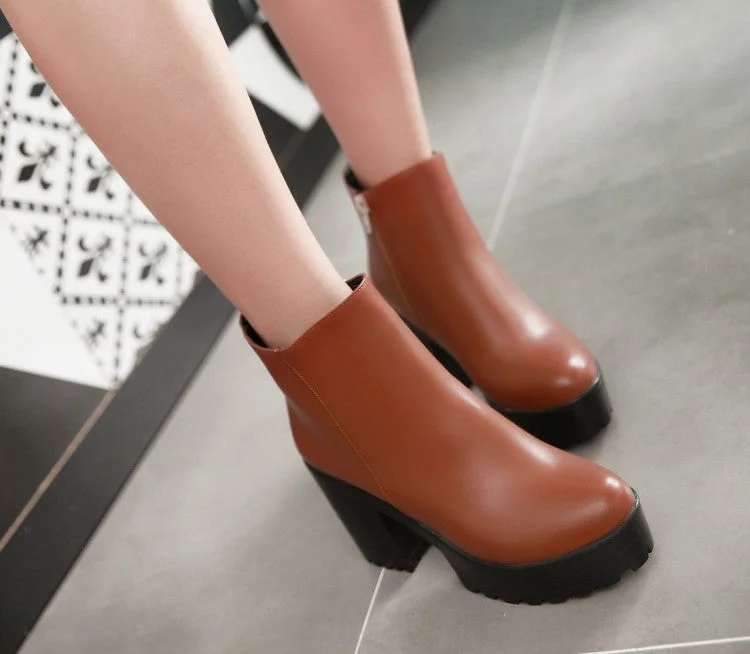 New Products Ankle Boots for Women Platform High Heels Thick Heel Pu Leather Autumn Winter Shoes Woman 3829