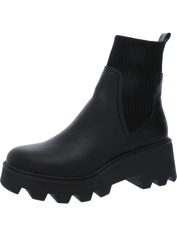 Minimal Style Villa Womens Faux Leather Block Heel Mid-Calf Boots