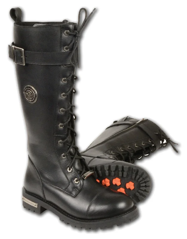 Personalized Wear Women's Motorcycle Leather 14 inch Lace to Toe High Rise Leather Boot Personalized Wear Women's Motorcycle Leather 14 inch Lace to Toe High Rise Leather Boot