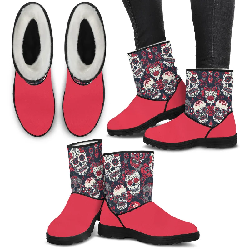 Retro Prints SUGAR SKULL FUR BOOTS - FREE SHIPPING WORLDWIDE