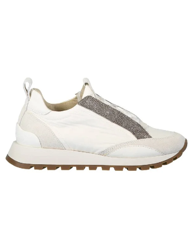 High Street Series White Satin Monili Band Sneakers
