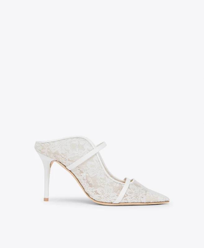 Youthful Style Maureen 85 White Lace Heeled Mules