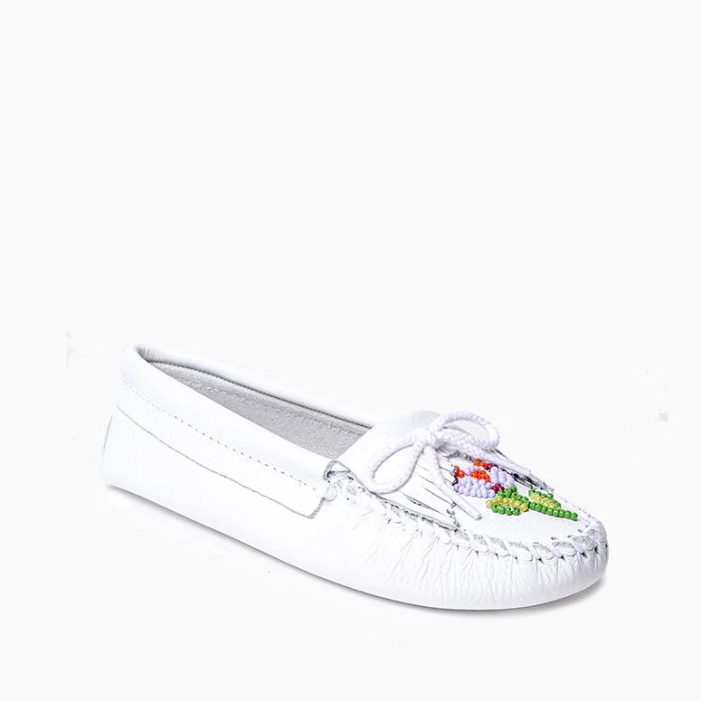 Lace Design Ziigwan Waabigwan Moccasin in White