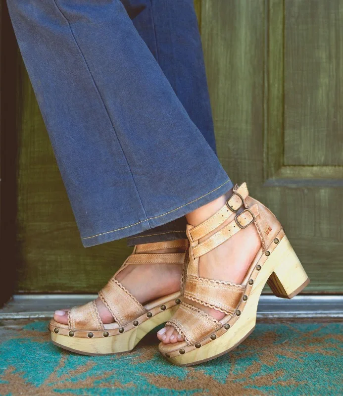 Tropical Style Bed Stu Women's Sloane Bone Dip Dye Leather Platform Wood Bottom Sandal F399032