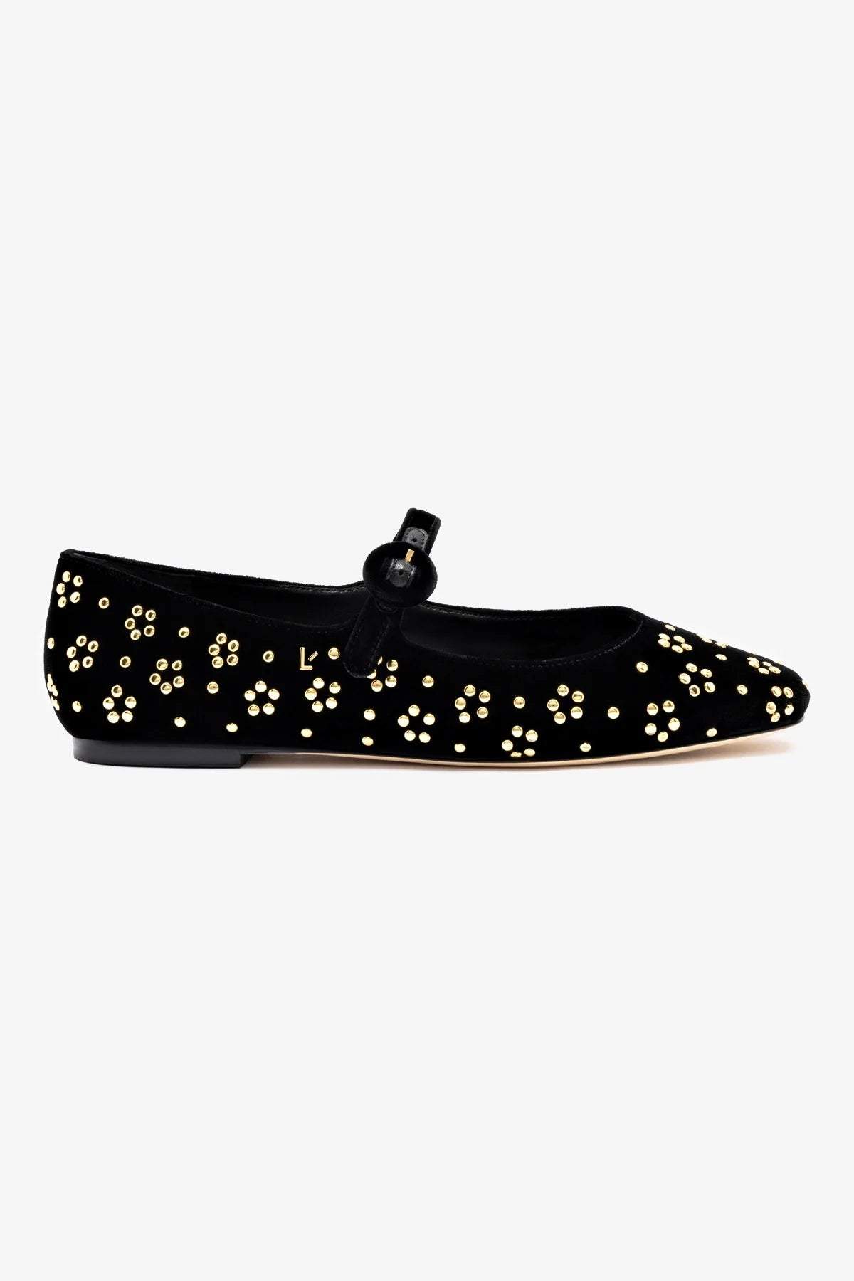 Classic Style Blair Ballet Flat In Black Velvet and Gold Studs
