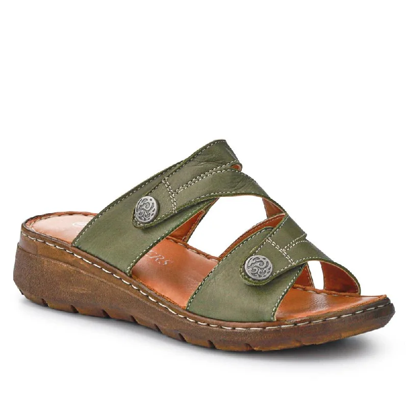 Embroidery Design Leather Dual-Fastening Sandals - LUCK41011 / 327 393 - Khaki