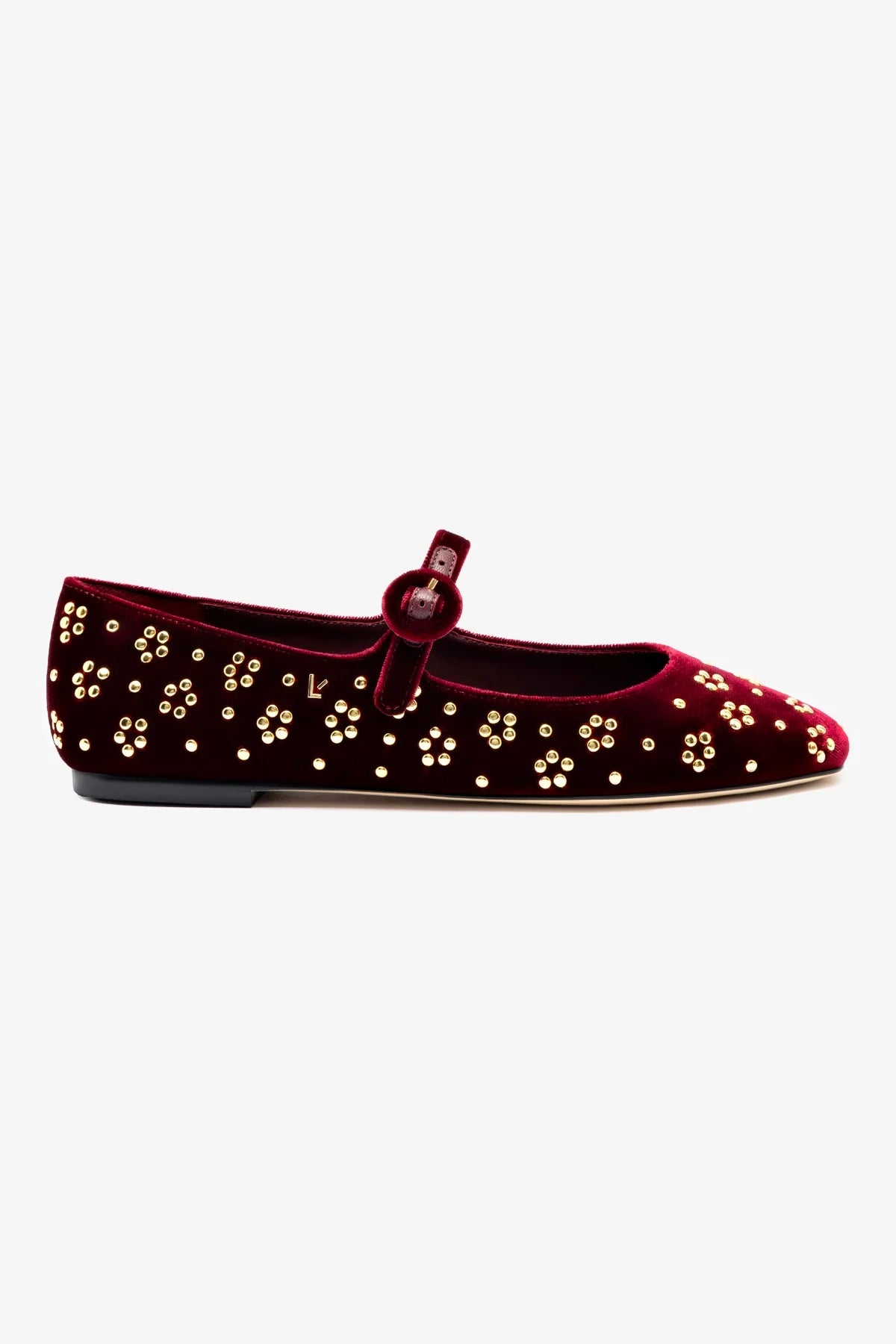 Goddess Style Blair Ballet Flat In Wine Velvet and Gold Studs