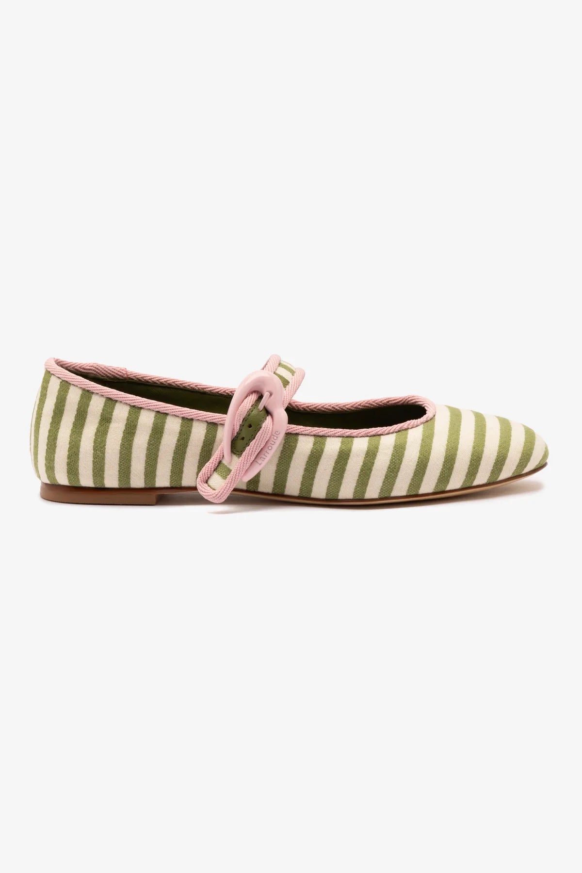 Noble And Elegant Verona Ballet Flat In Seaweed and Natural Striped Fabric and Tulip Trimming