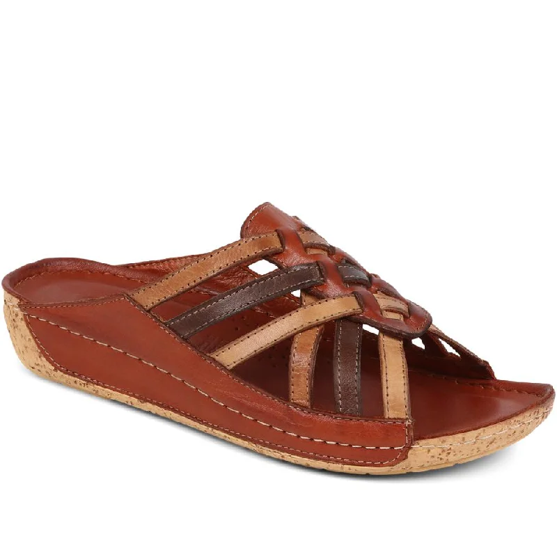 Dressing Tips Leather Woven Wedge Mule Sandals - KARY39025 / 325 505 - Tan Multi