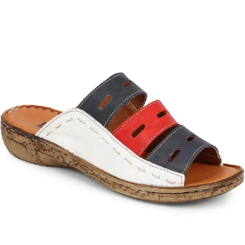 Leisure Sports Leather Mule Sandals - HAK39029 / 325 612 - Navy-Red-White