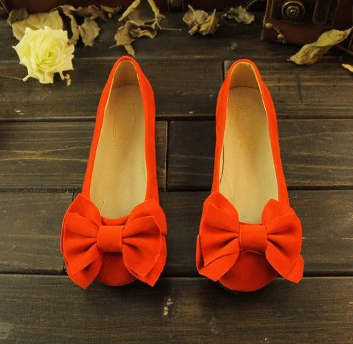 New Products Round Toe Bow Suede Flat Shoes Women 1894