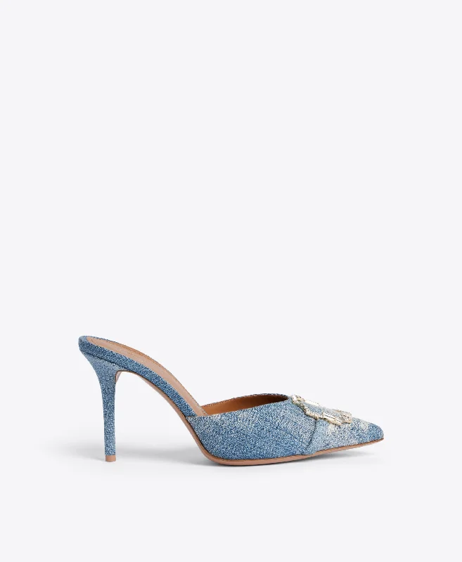 European Plan Missy 85 Blue Denim Heeled Mules