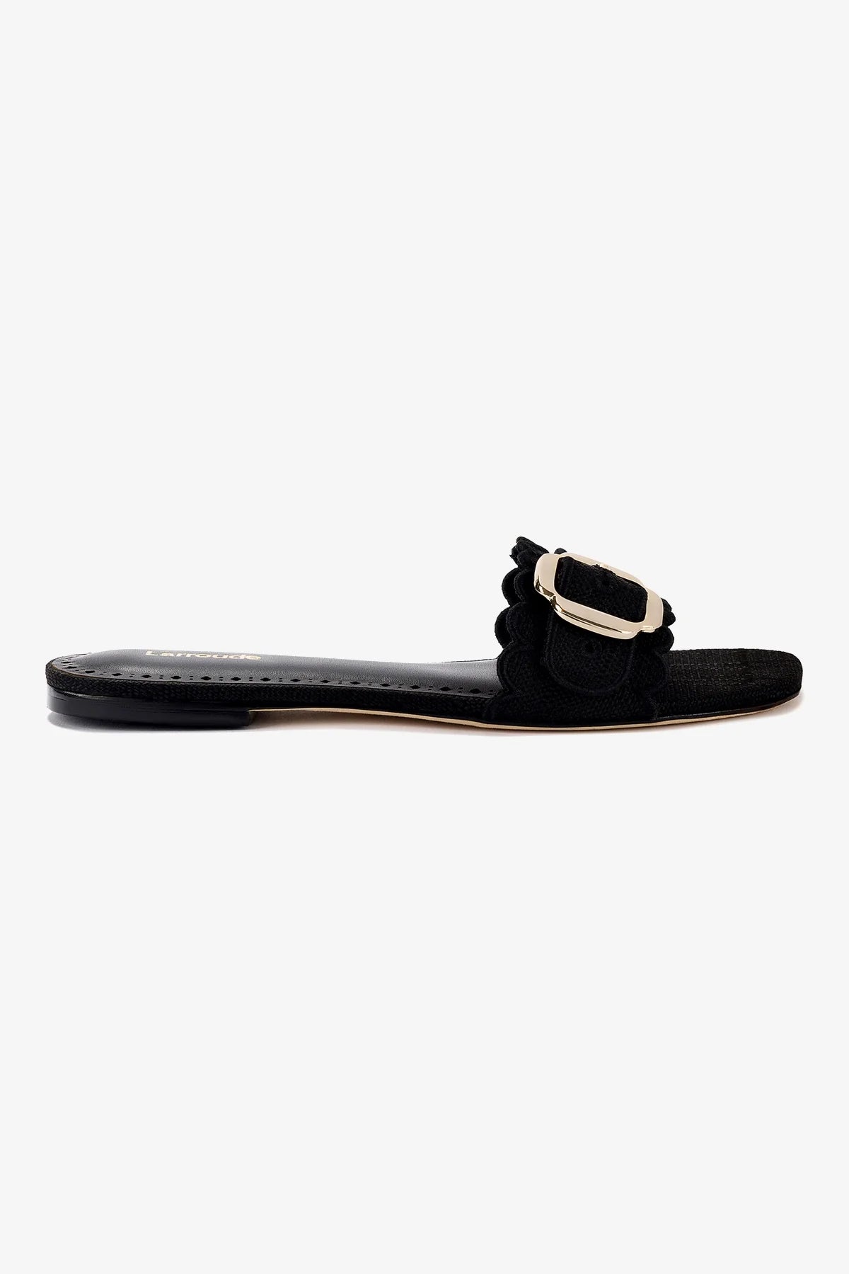 High-quality Styles Ivy Broderie Flat Mule In Black Raffia