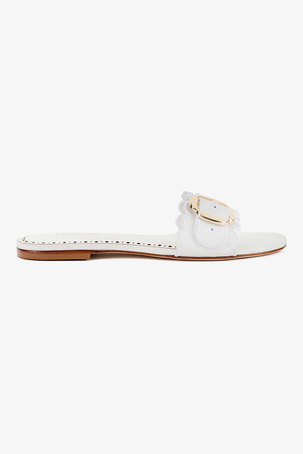 Embroidery Design Ivy Broderie Flat Mule In White Raffia