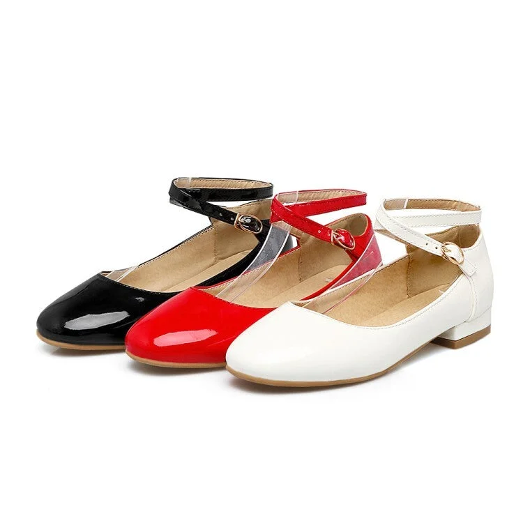Urban Style Women's Glossy Shallow Ankle Strap Flat Pumps