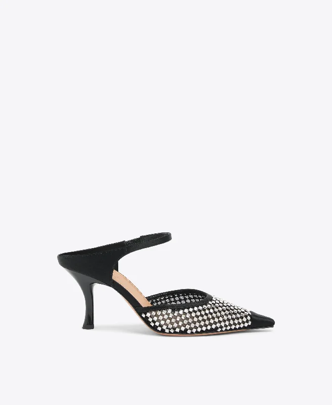 Elegant Design Vega 70 Black Crystal Satin Mules