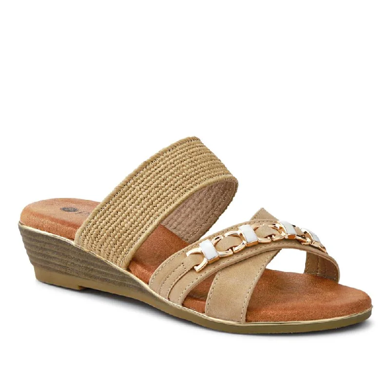 Floral Prints Wedge-Heeled Slip-On Mules - BAIZH41009 / 327 283 - Gold