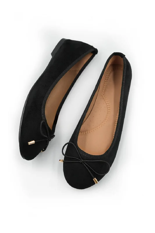 Youthful Vitality TALLULAH WIDE FIT SLIP ON FLAT PUMPS IN BLACK SUEDE