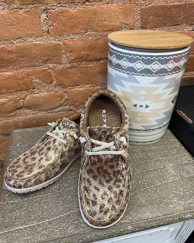 Classic Style Roper Women's Eva Moc Hang Loose Tan Metallic Leopard Casual Shoes 1795-3330