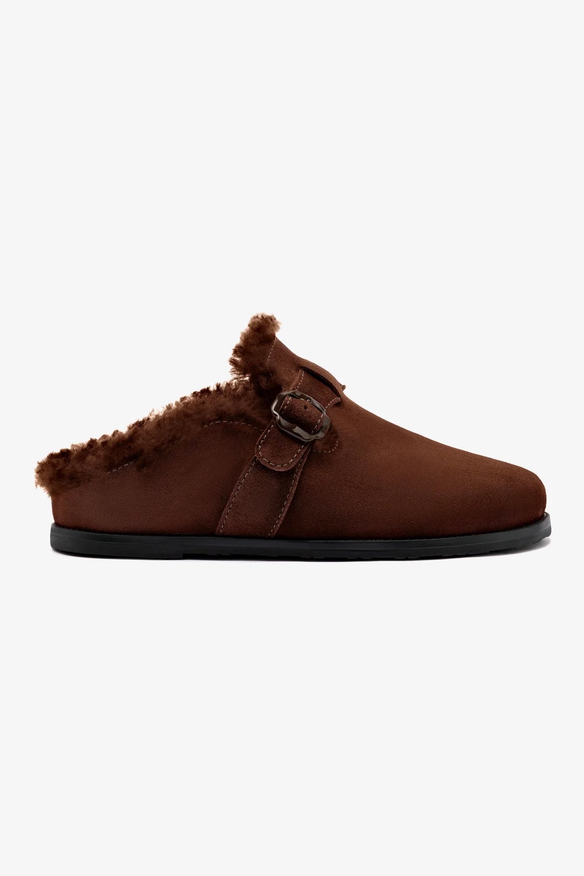 Classic Items Milan Fur Clog In Brown Suede