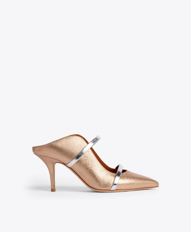 Elegant Series Maureen 70 Gold & Silver Leather Mules