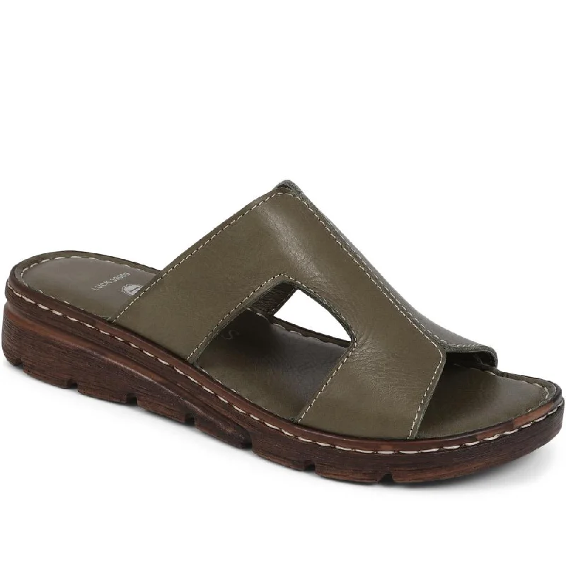 Design Trend Leather Slip On Sandals - LUCK39009 / 325 535 - Olive