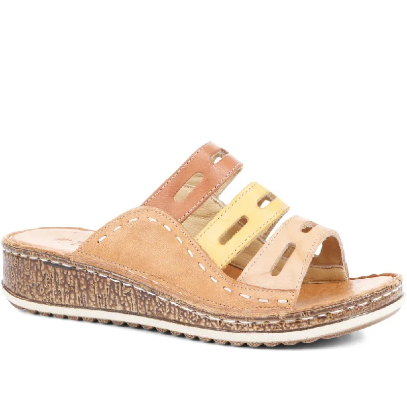 Noble And Elegant Lightweight Leather Mule - CAY25001 / 311 091 - Tan Multi