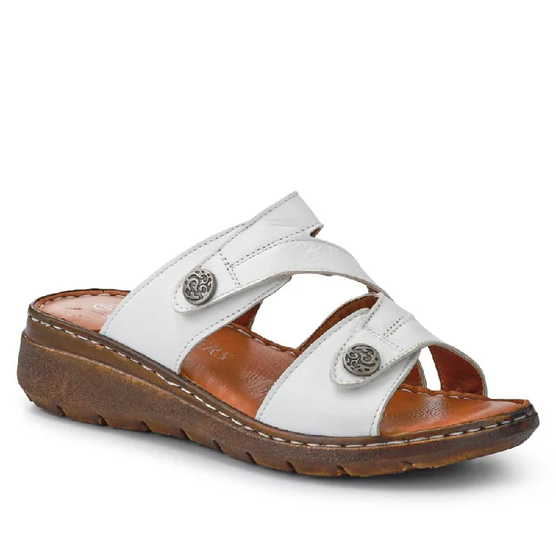 Tropical Style Leather Dual-Fastening Sandals - LUCK41011 / 327 393 - White