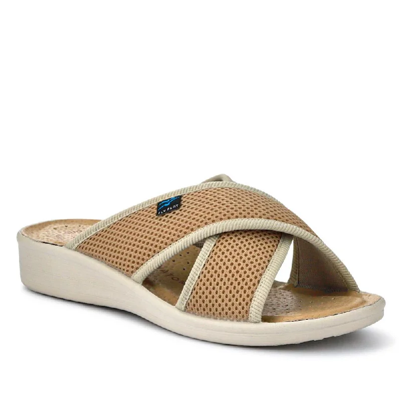Must-have For Fashion Strappy Leather Self-Moulding Mules - FLY41032 / 326 674 - Beige