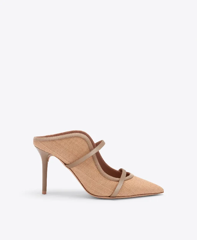 Sports Fashion Maureen 85 Beige Raffia Heeled Mules