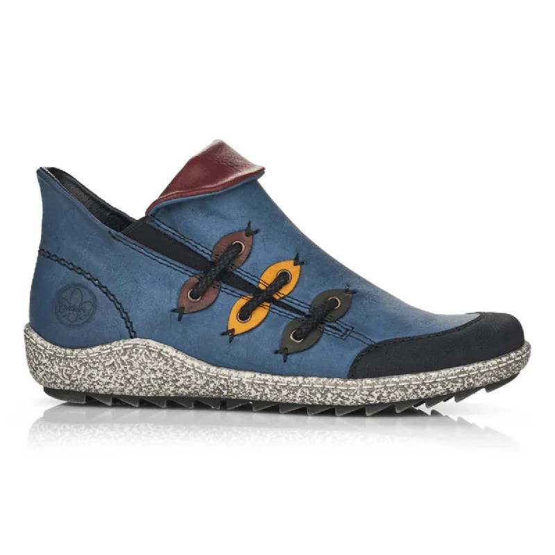 Personalized Wear Rieker Women's Z7582-00 Black/Royal Blue/Forest Green Leather