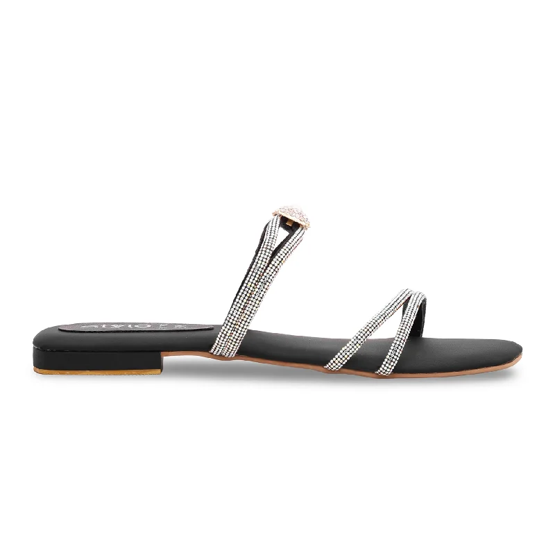 Luxury Classic Black Fancy Slipper FN7707