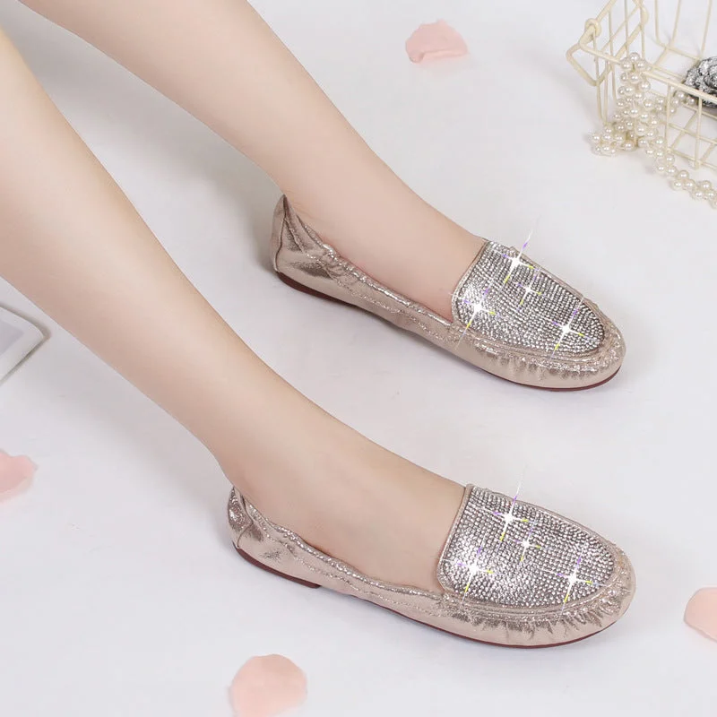 Personalized Series Rhinestone Pearl Espadrilles Loafers Shoes Flats 3543