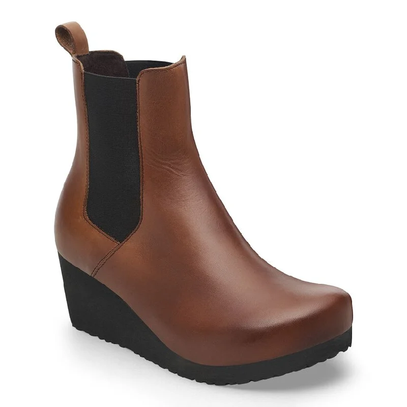 Street Fashion Ebba Wedge Slip On Ankle Boot in Black / Cognac