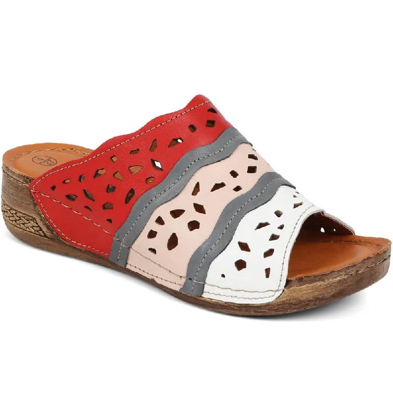 Fashion Must-have Leather Wedge Mules  - HAK39009 / 325 611 - Red Multi