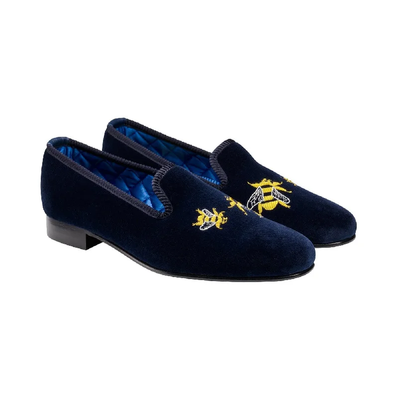 Fashion Design Bees Navy Velvet